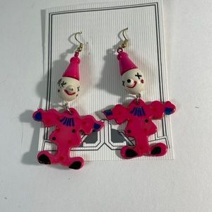 Happy Clown Bell Charm Pierced Earrings 1980's
